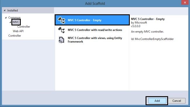 Adding MVC 5 Empty Controller